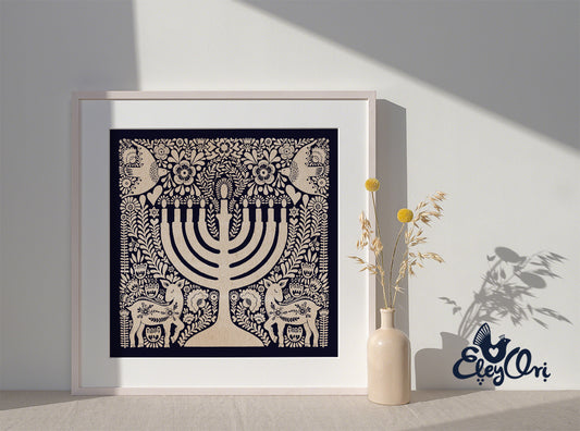 Hanukkah Menorah Ori Art Print (vintage)